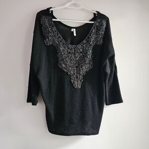 Studio Y Black Sweater with Silver Embroidery